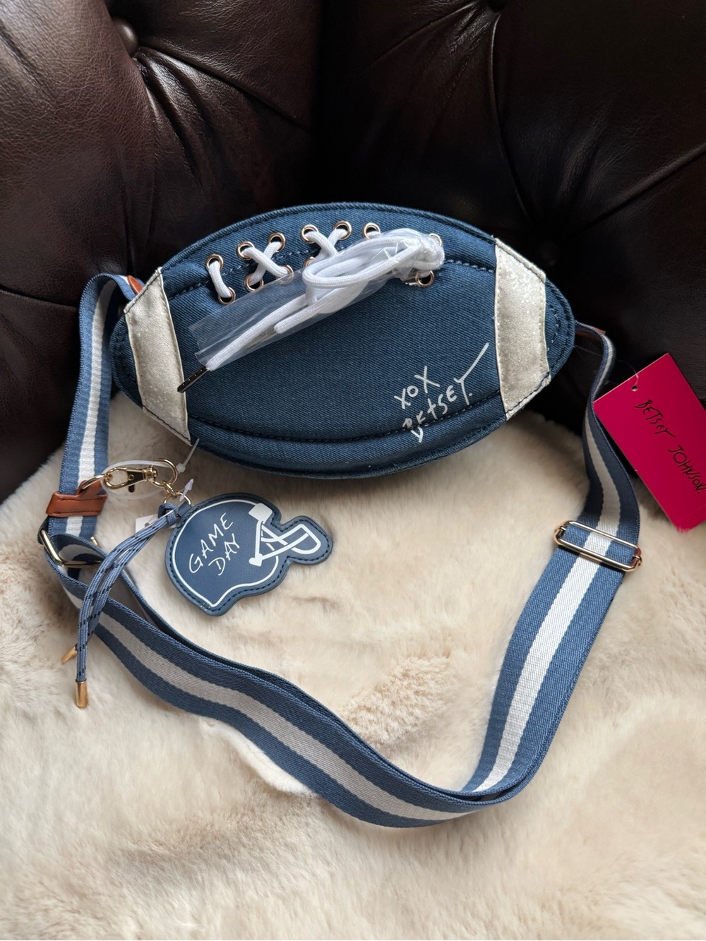 Betsey Johnson NWT Luv Blue 'Game Day' Football Crossbody Bag Denim